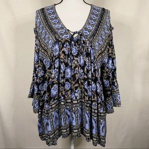 Free People V Neckline Tunic 3/4 Sleeve Top XS